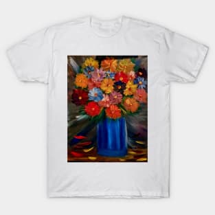 lovely abstract background and vibrant flowers in a glass vase . T-Shirt